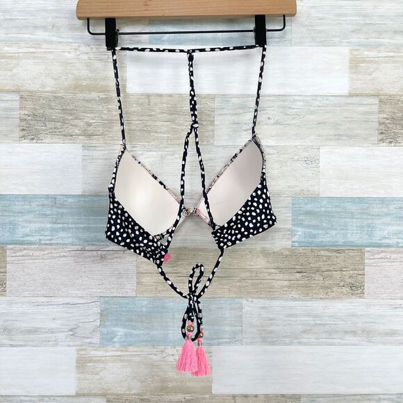 Victorias Secret Swim The Fabulous Strappy Tassel Bikini Bra Black Pink 34C - Picture 3 of 7